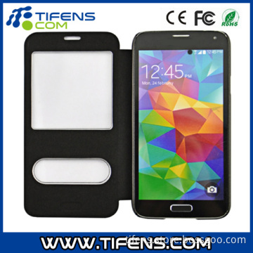 PU Leather Case with Dual Display Hole for Samsung Galaxy S5